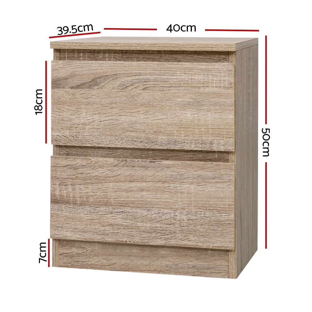 Artiss 2x Bedside Table 2 Drawers - PEPE Oak