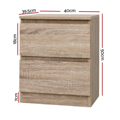 Artiss 2x Bedside Table 2 Drawers - PEPE Oak