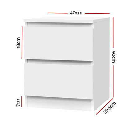Artiss 2x Bedside Table 2 Drawers - PEPE White - Mekamart Australia
