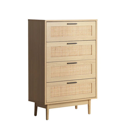 Artiss 4 Chest of Drawers Rattan Tallboy Pine - BRIONY - Mekamart Australia