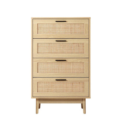 Artiss 4 Chest of Drawers Rattan Tallboy Pine - BRIONY - Mekamart Australia