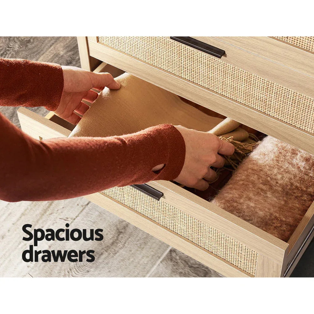 Artiss 4 Chest of Drawers Rattan Tallboy Pine - BRIONY - Mekamart Australia
