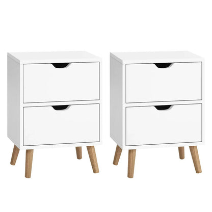 Artiss 2X Bedside Table 2 Drawers - BODEN White - Mekamart Australia