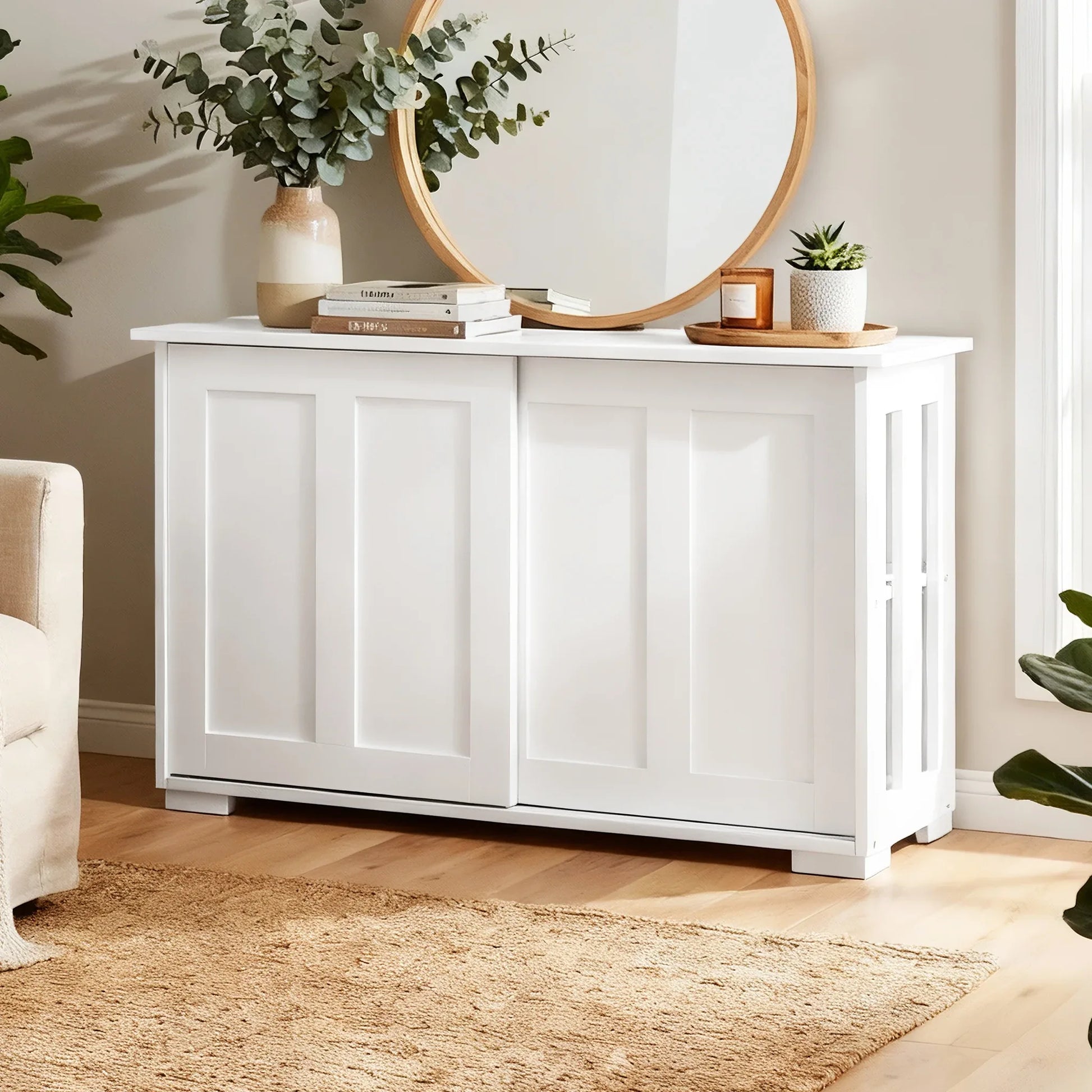 Artiss Buffet Sideboard Sliding Doors - SERA White - Mekamart Australia