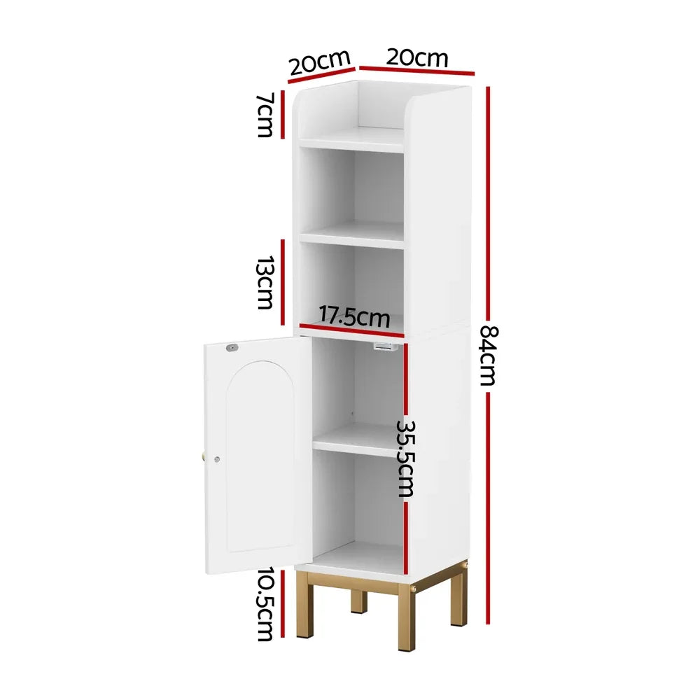 Artiss Bathroom Storage Cabinet Floor Organizer Toilet Corner Adjustable Shelf with Door White - Mekamart Australia
