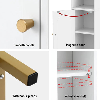 Artiss Bathroom Storage Cabinet Floor Organizer Toilet Corner Adjustable Shelf with Door White - Mekamart Australia