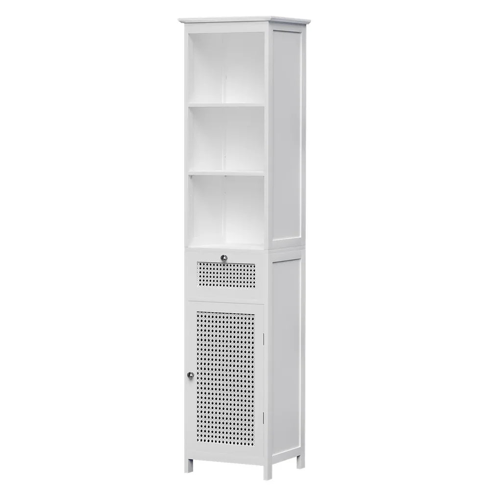 Artiss Bathroom Cabinet Storage 161cm White Rattan Tallboy Toilet Cupboard - Mekamart Australia