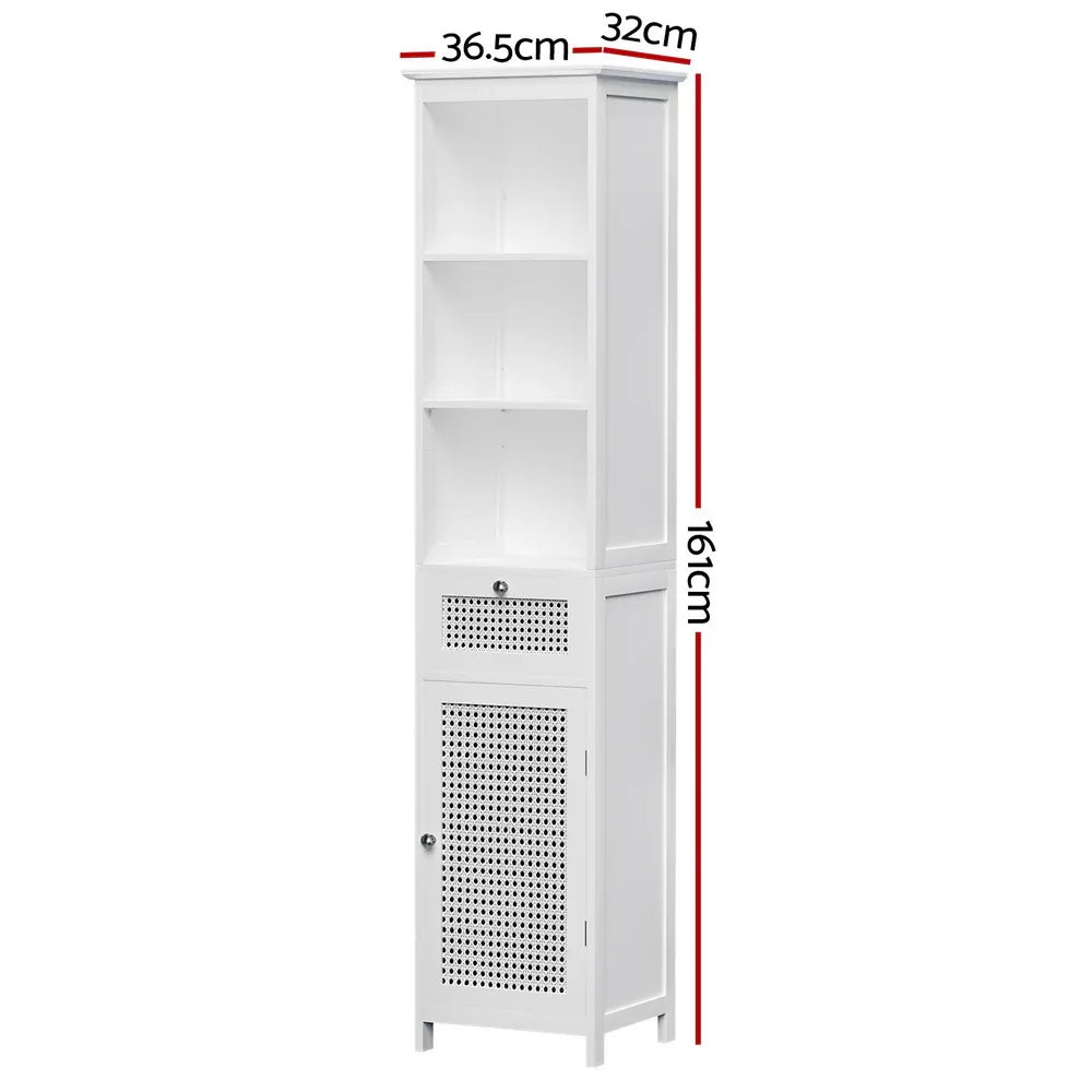 Artiss Bathroom Cabinet Storage 161cm White Rattan Tallboy Toilet Cupboard - Mekamart Australia