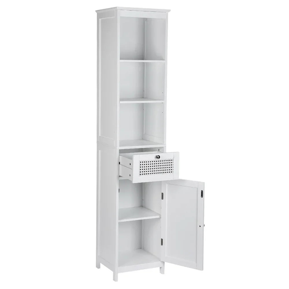 Artiss Bathroom Cabinet Storage 161cm White Rattan Tallboy Toilet Cupboard - Mekamart Australia