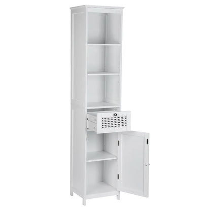 Artiss Bathroom Cabinet Storage 161cm White Rattan Tallboy Toilet Cupboard - Mekamart Australia