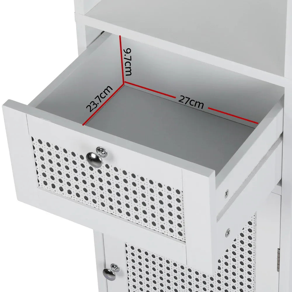 Artiss Bathroom Cabinet Storage 161cm White Rattan Tallboy Toilet Cupboard - Mekamart Australia
