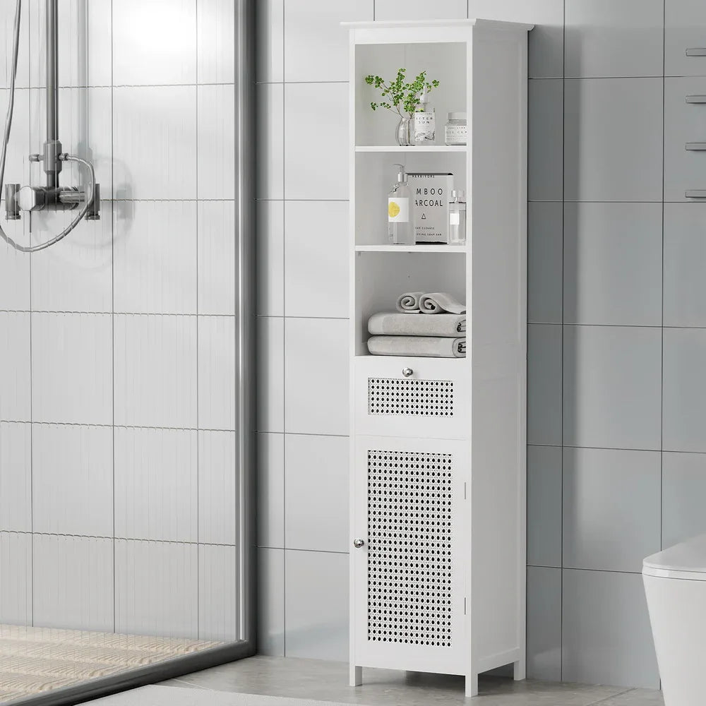 Artiss Bathroom Cabinet Storage 161cm White Rattan Tallboy Toilet Cupboard - Mekamart Australia