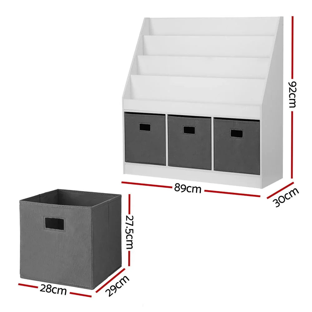 Keezi Kids Bookshelf 4 Tiers Magazine Rack Toy Box Organiser Storage Display Shelf - Mekamart Australia