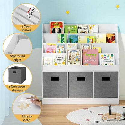 Keezi Kids Bookshelf 4 Tiers Magazine Rack Toy Box Organiser Storage Display Shelf - Mekamart Australia