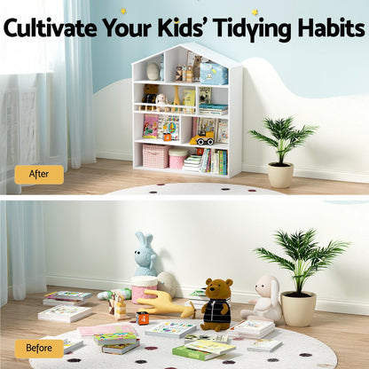 Keezi 4 Tiers Kids Bookshelf Wooden Bookcase Display Storage Organiser Cabinet White