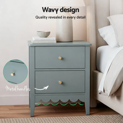 Artiss Bedside Table 2 Drawers Bedroom Storage Nightstand Green - Mekamart Australia