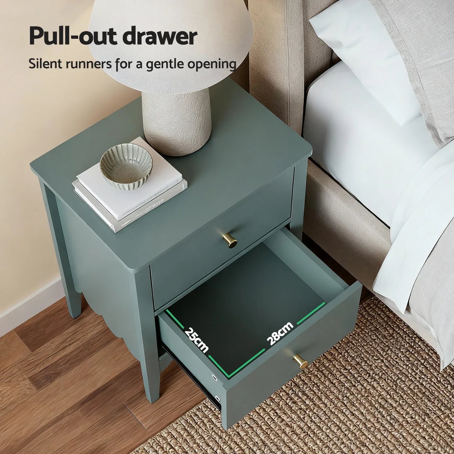 Artiss Bedside Table 2 Drawers Bedroom Storage Nightstand Green - Mekamart Australia