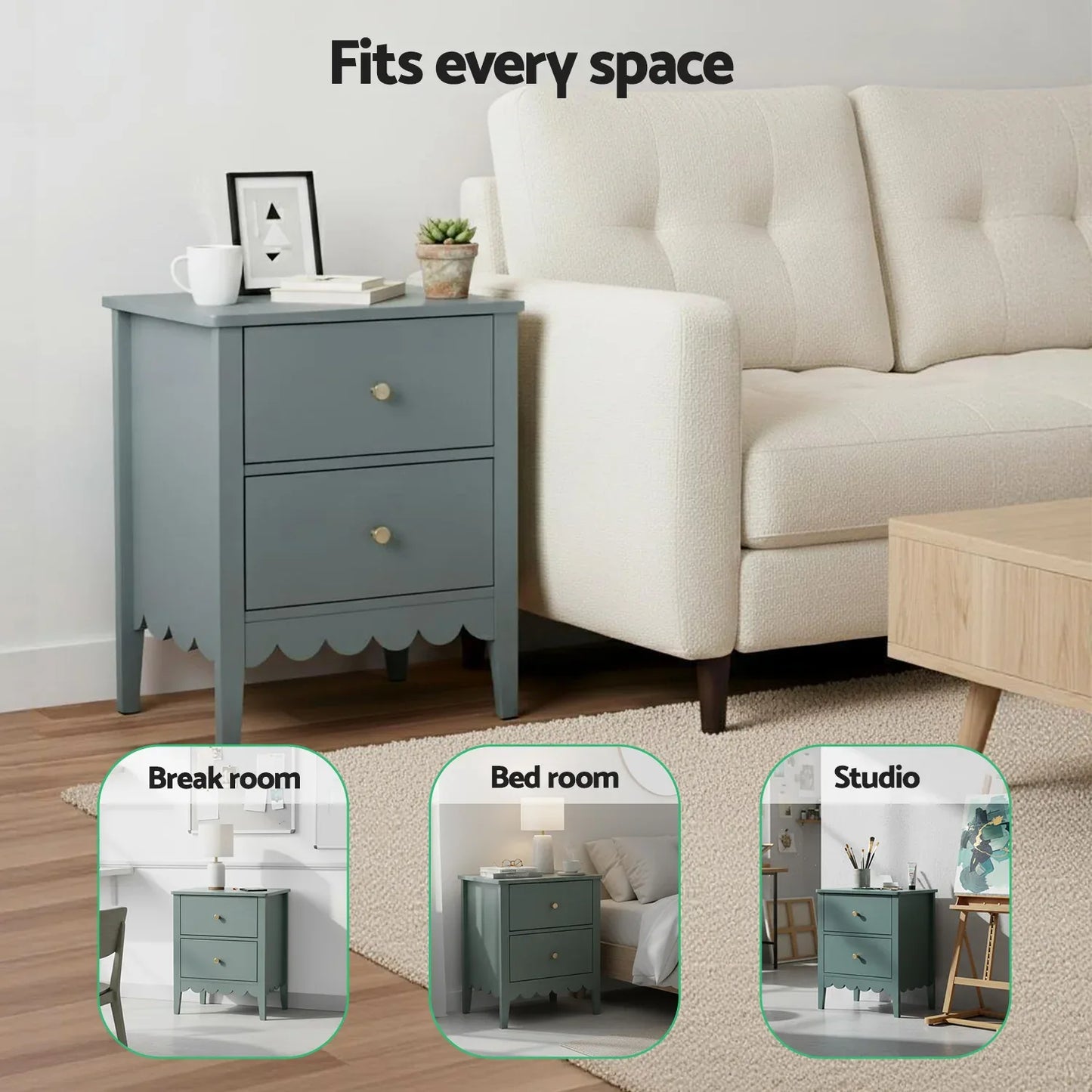 Artiss Bedside Table 2 Drawers Bedroom Storage Nightstand Green - Mekamart Australia