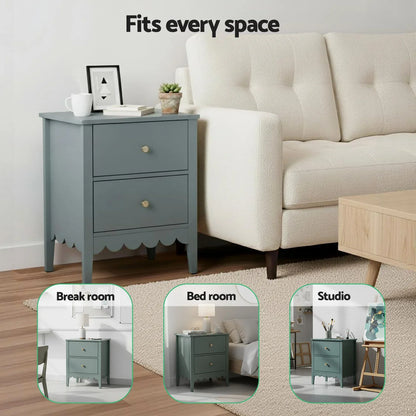 Artiss Bedside Table 2 Drawers Bedroom Storage Nightstand Green - Mekamart Australia