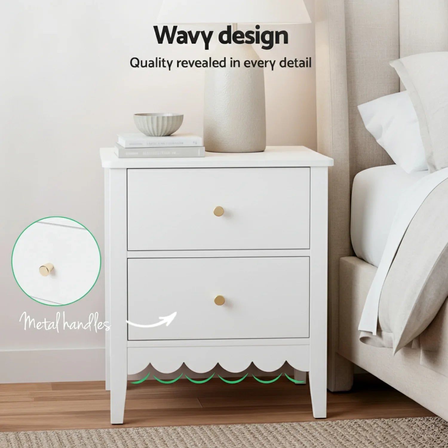 Artiss Bedside Table 2 Drawers Bedroom Storage Nightstand White - Mekamart Australia