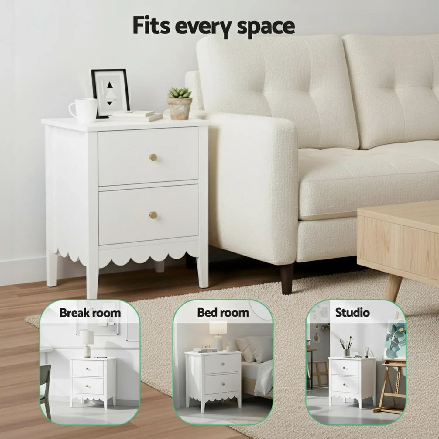 Artiss Bedside Table 2 Drawers Bedroom Storage Nightstand White - Mekamart Australia