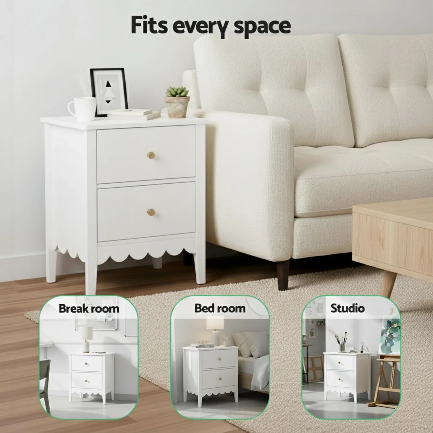 Artiss Bedside Table 2 Drawers Bedroom Storage Nightstand White - Mekamart Australia