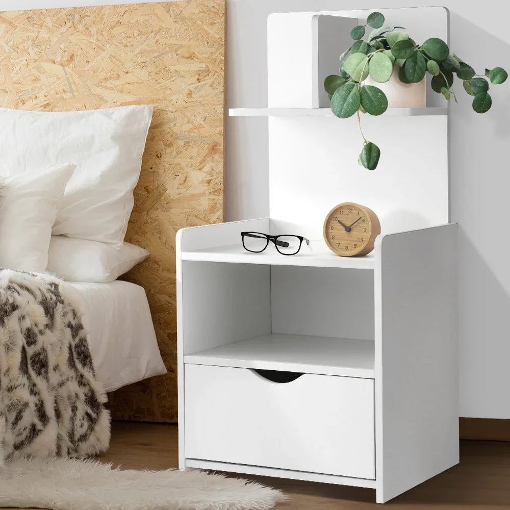 Artiss Bedside Table 1 Drawer with Shelves - EVERMORE White