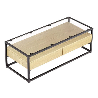 Artiss Coffee Table 2 Drawers Glass Tabletop Pine - Mekamart Australia