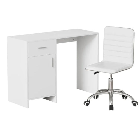 Artiss Computer Desk Office Chair Set PU Leather Home Study Table 100cm White - Mekamart Australia