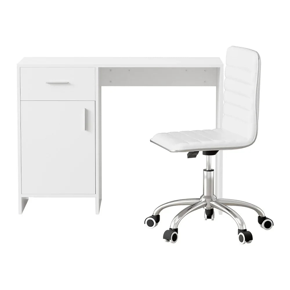Artiss Computer Desk Office Chair Set PU Leather Home Study Table 100cm White - Mekamart Australia