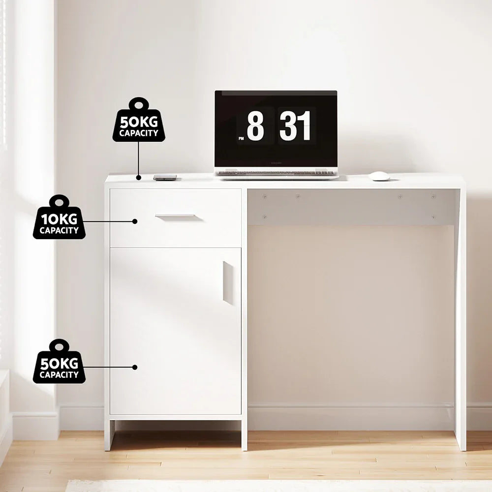 Artiss Computer Desk Office Chair Set PU Leather Home Study Table 100cm White - Mekamart Australia