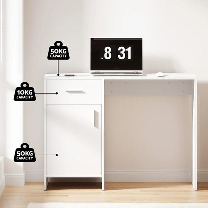 Artiss Computer Desk Office Chair Set PU Leather Home Study Table 100cm White - Mekamart Australia