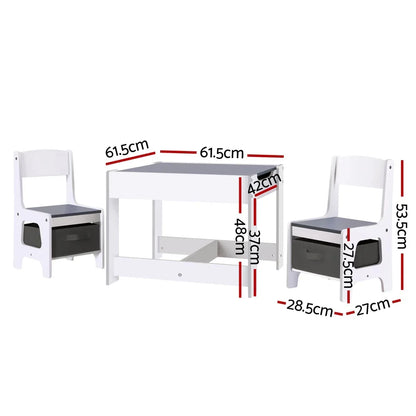 Keezi Kids Table and Chairs Set Play Activity Toys Storage Chalkboard Desk Grey