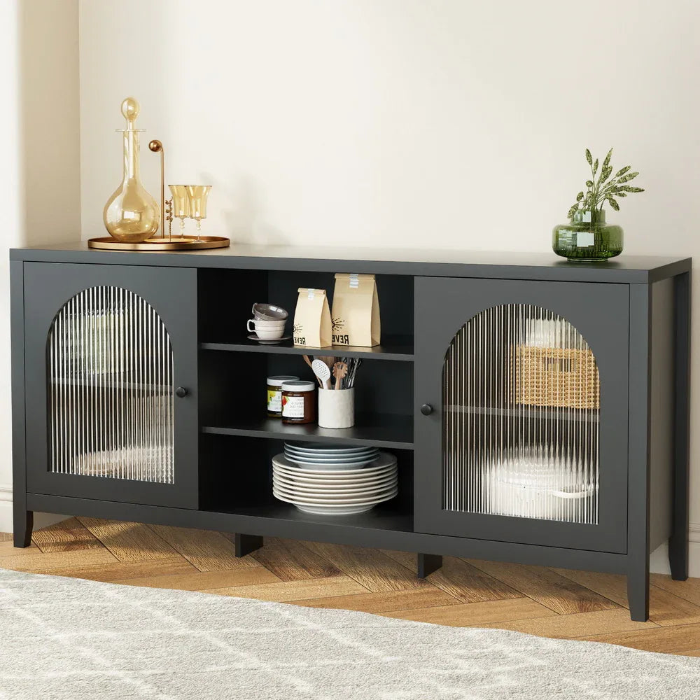 Artiss Buffet Sideboard Shelves Double Doors - Black - Mekamart Australia