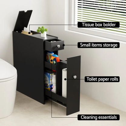 Artiss Bathroom Storage Cabinet Toilet Slim Tissue Box Caddy Holder Side Wooden Black - Mekamart Australia
