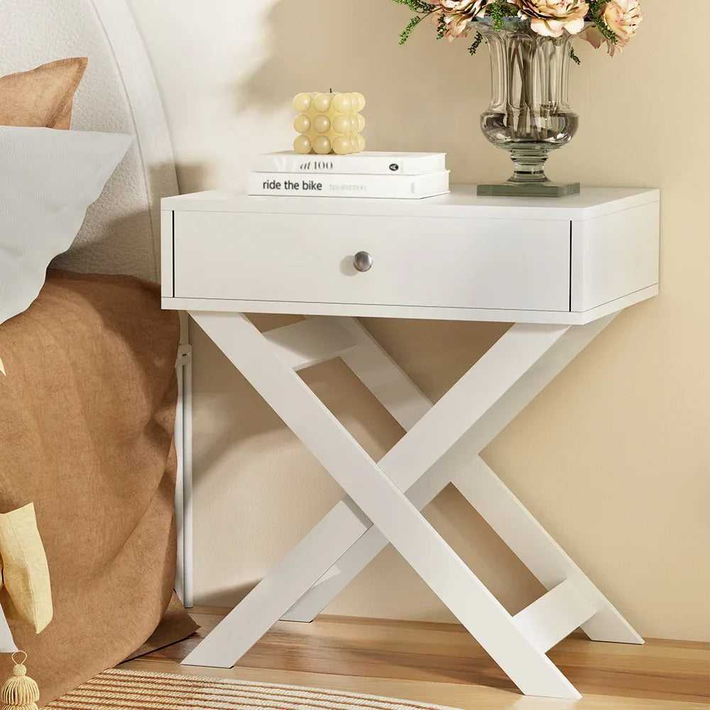 Artiss Bedside Table Drawers Side Table Storage Cabinet Nightstand White QARA - Mekamart Australia