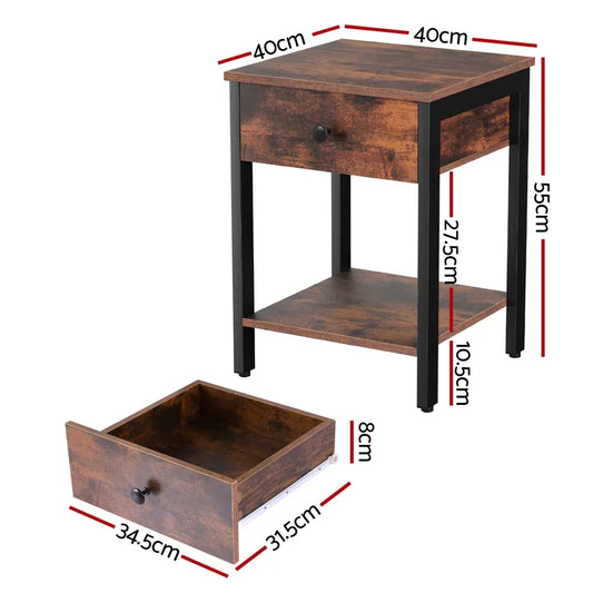 Artiss Bedside Table Nightstand 1 Drawer Shelves Walnut - Mekamart Australia