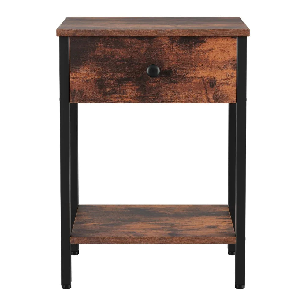 Artiss Bedside Table Nightstand 1 Drawer Shelves Walnut - Mekamart Australia