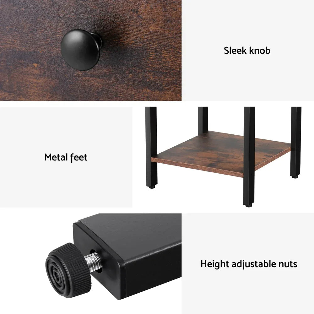 Artiss Bedside Table Nightstand 1 Drawer Shelves Walnut - Mekamart Australia