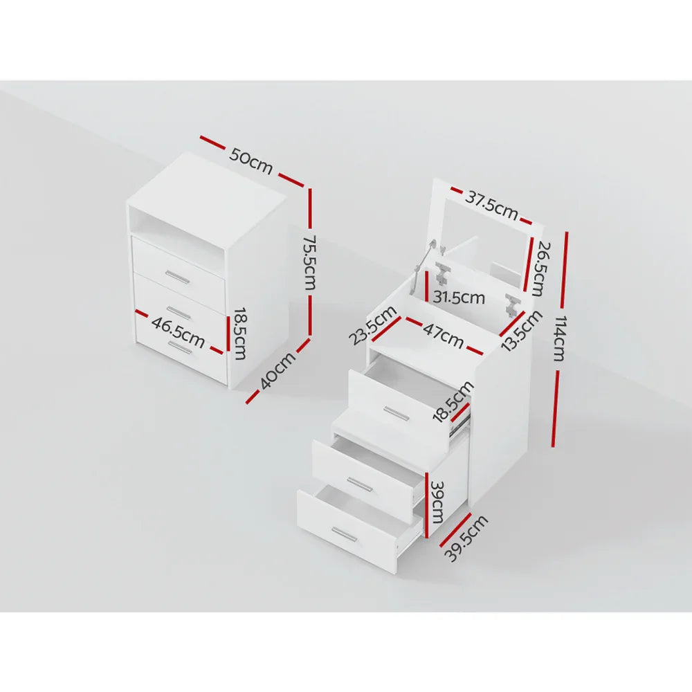 Artiss 2-in-1 Dressing Table Stool Set Bedside Table White