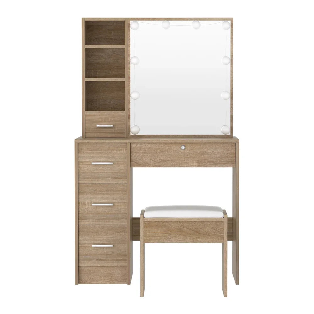 Artiss Dressing Table Set Stool 10 Led Bulbs Wood - Mekamart Australia