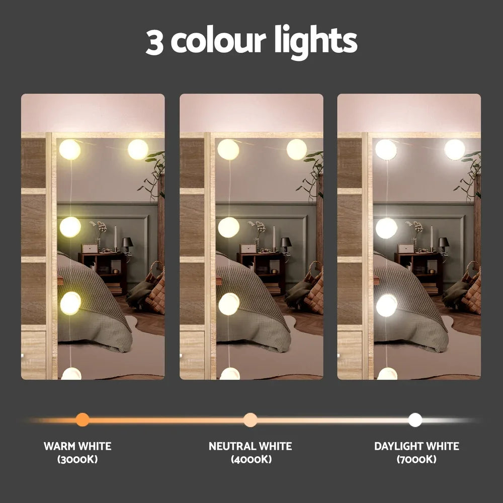 Artiss Dressing Table Set Stool 10 Led Bulbs Wood - Mekamart Australia