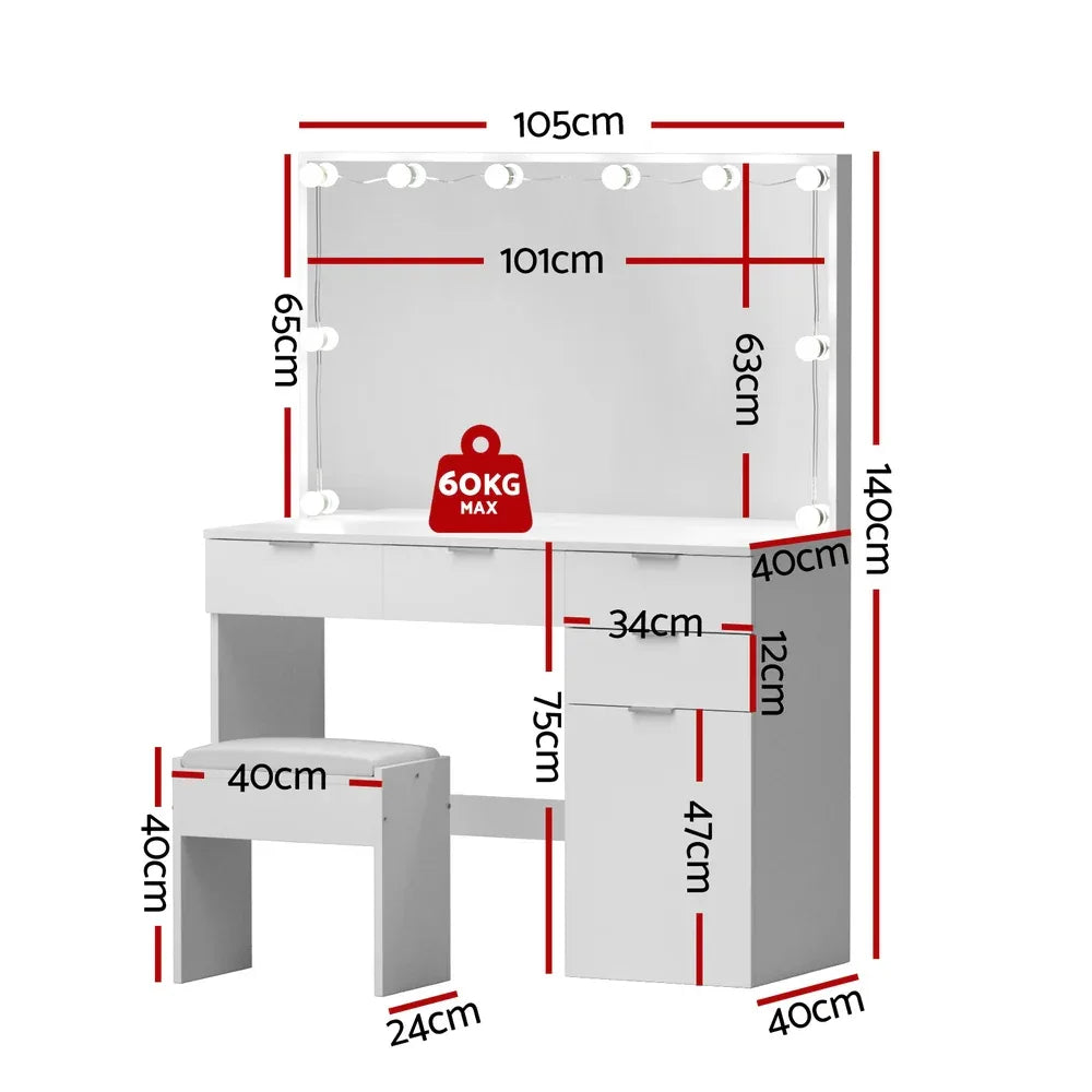 Artiss Dressing Table Set Stool 10 Led Bulbs White - Mekamart Australia