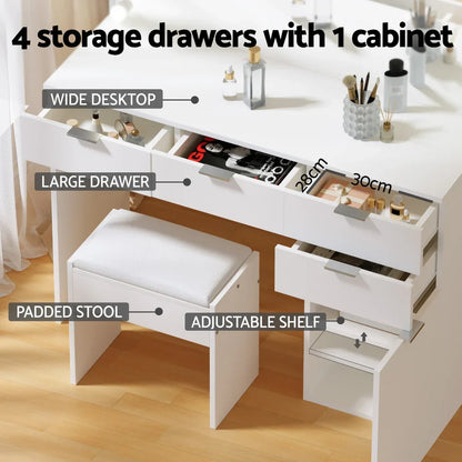Artiss Dressing Table Set Stool 10 Led Bulbs White - Mekamart Australia
