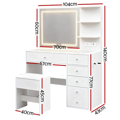 Artiss Dressing Table LED Vanity Desk Set Stool White - Mekamart Australia