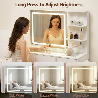 Artiss Dressing Table LED Vanity Desk Set Stool White - Mekamart Australia