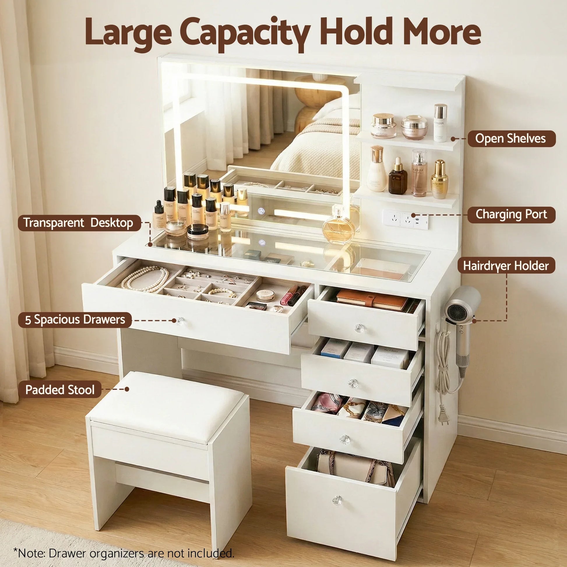 Artiss Dressing Table LED Vanity Desk Set Stool White - Mekamart Australia