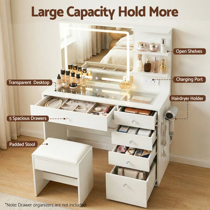 Artiss Dressing Table LED Vanity Desk Set Stool White - Mekamart Australia