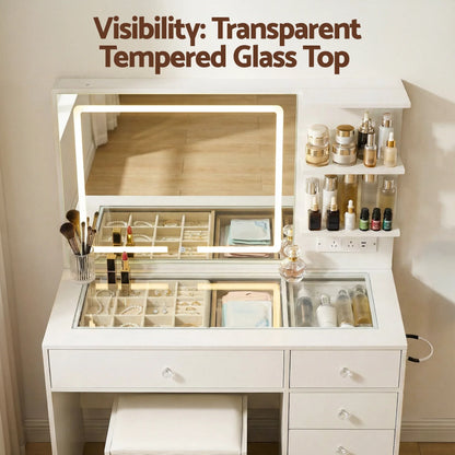 Artiss Dressing Table LED Vanity Desk Set Stool White - Mekamart Australia