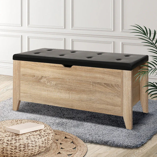 Artiss Storage Ottoman Blanket Box Leather Oak - Mekamart Australia